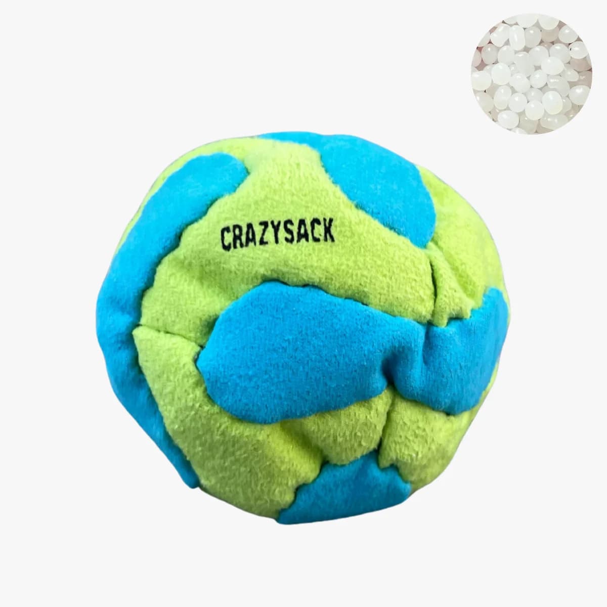 Footbag 14 panneaux à granulés plastiques – Crazy Sack (Vert-bleu)