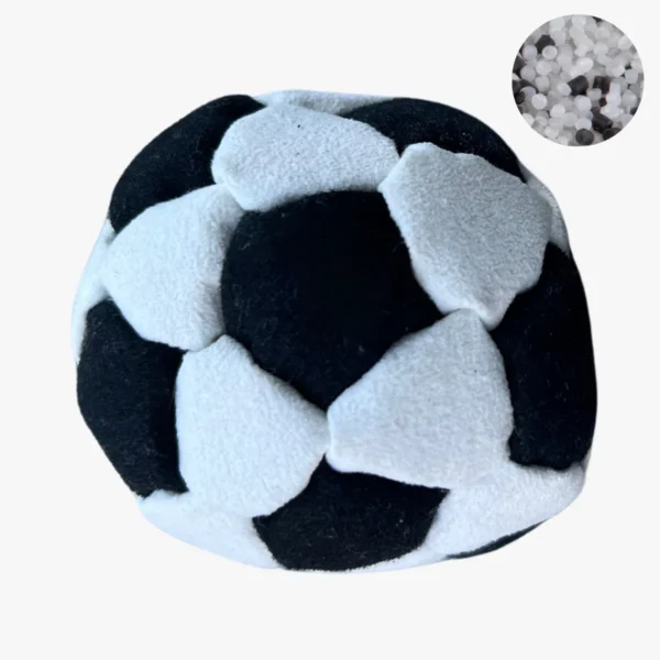 32 Panels Hochwertige Footbag (Hacky Sack) mit Kunststoffgranulat (Plastik Pellets) - schwarz und weiss