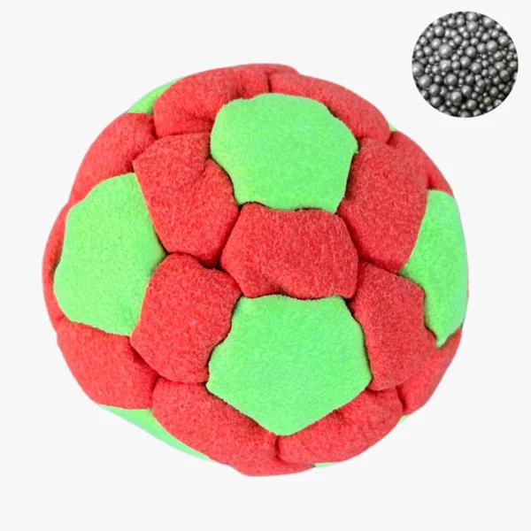 42 Panels Hochwertige Footbag (Hacky Sack) mit Metallkugelnfüllung - rot und grün